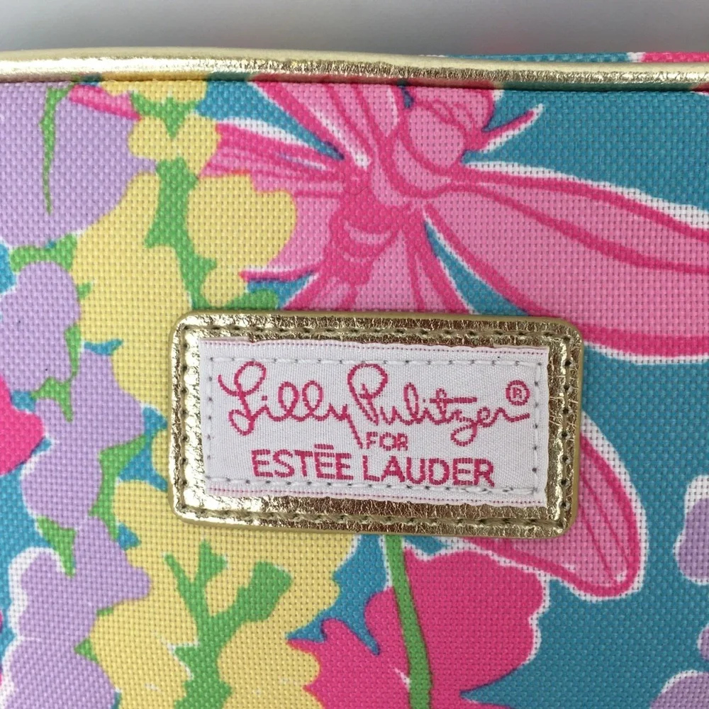 Lilly Pulitzer x Estée Lauder Makeup/Toiletry Cosmetic Bag Blue Pink Floral NEW